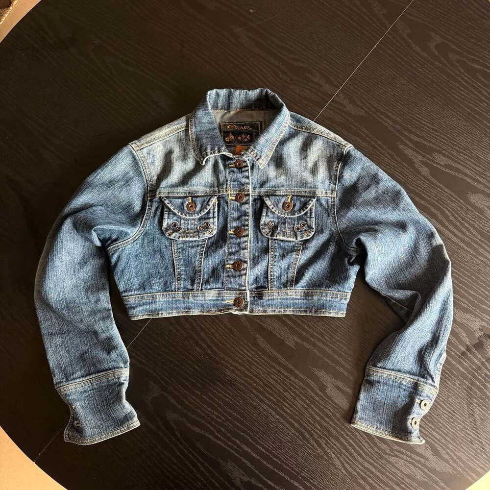 Star Jeans Cropped Denim Jacket Size Medium Blue Y2K Indie